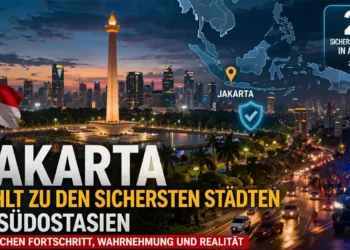 Jakarta zählt zu den sichersten Städten in Südostasien – Realität oder politisches Narrativ? 22 Jakarta Skyline mit Monas und Stadtverkehr bei Nacht – Jakarta sicherste Stadt ASEAN im Fokus des Rankings