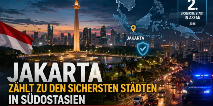 Jakarta zählt zu den sichersten Städten in Südostasien – Realität oder politisches Narrativ? 11 Jakarta Skyline mit Monas und Stadtverkehr bei Nacht – Jakarta sicherste Stadt ASEAN im Fokus des Rankings
