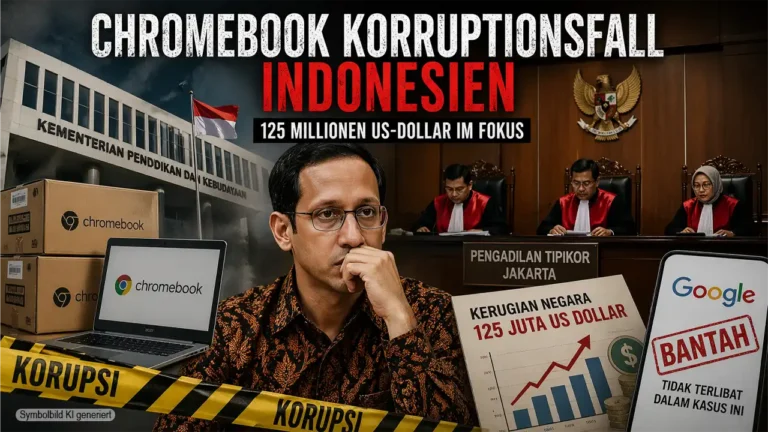 Chromebook-Skandal in Indonesien: Milliardenprojekt, Korruptionsvorwürfe und Googles klare Abwehr 10 Chromebook Korruptionsfall Indonesien: Darstellung eines Gerichtsprozesses mit Chromebooks, Google-Bezug und Korruptionsvorwürfen im Bildungsministerium