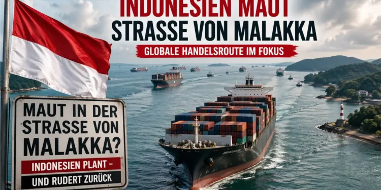 Indonesien Maut Straße von Malakka mit Containerschiff auf globaler Handelsroute